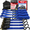 FORTEM Set de Correas de Amarre con Tensor de Trinquete, Resistencia 249 kg de Carga, 748 kg al Rompimiento, 4 Ganchos de Acero Plastificado, 4 Correas de 4.5m, 4 Hebillas (Azul)