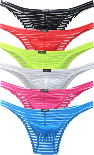 iKingsky Micro Slip Homme Taille Basse en Coupe Bikini sous-vêtements Semi-Transparent pour Homme (L, Pack de 6)