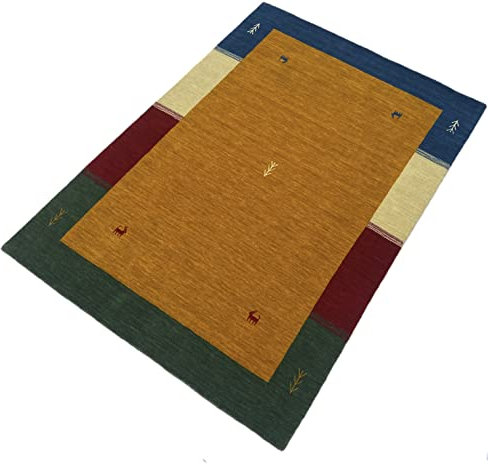 WAWA TEPPICH Orientalischer Teppich Gabbeh Loom handgemacht 100% Lori Buff Debbich (Gelb), 120_x_180_cm