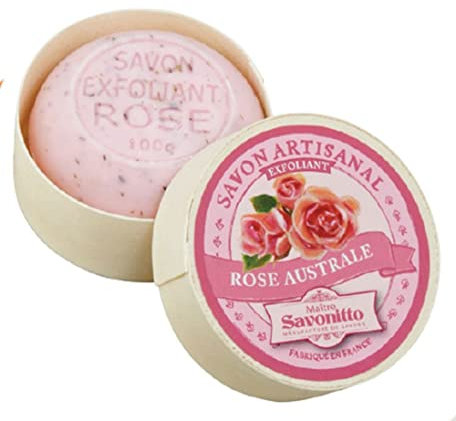 Maitre Savonitto - Boite bois savon exfoliant - 100 G - fabriqué en France (Rose)