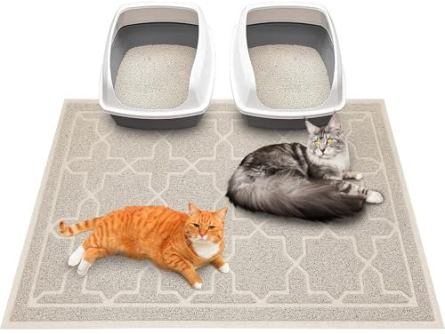 Yimobra Fangmatte für Katzentoilette, leicht zu reinigen, rutschfest, wasserabweisend, weiche Haustierstreu-Bodenmatten, kein Phthalat, 90 x 120 cm, Beige