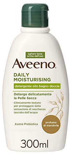 Aveeno, Detergente Olio Bagno e Doccia alla Mandorla, Bagnoschiuma, con Triplo Complesso dell'Avena Prebiotica e Oli Emollienti, Pelli Secche, Pelli Sensibili, Senza Sapone e Solfati, 300ml