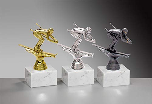 Henecka ⛷ Ski-Pokal, Ski-Trophäe, Ski Alpin Abfahrt Skifahrer auf Marmorsockel, mit Wunschgravur, wählbar in 3 Farben (Gold)