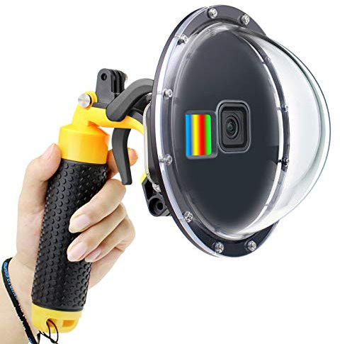 GEPULY Dome Port für GoPro Hero 9 10 11 12 Schwarz Unterwasser Wasserdicht Dome Port Tauchen Gehäuse Gehäuse + Schwimmender Handgriff + Trigger Zubehör für GoPro Hero 12/11/10/9 Schwarz Kamera