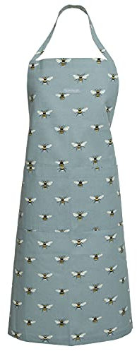 Sophie Allport - Bees Teal Unisex Adult Kitchen Apron, 100% Cotton, with Adjustable Neck Strap and Front Pocket