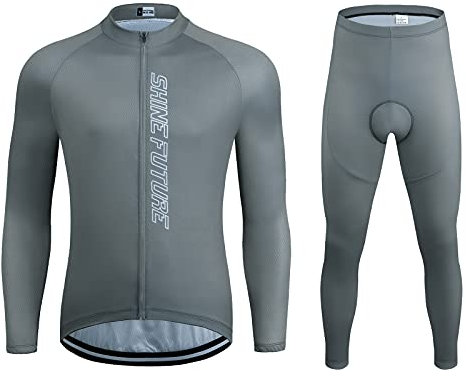 shine future Herren Radtrikot Set Herren Fahrradbekleidung Set Fahrradbekleidung Fahrrad Trikot mit Sitzpolster Atmungsaktiv Schnelltrocknend für Radsport (Grau, X-Large)