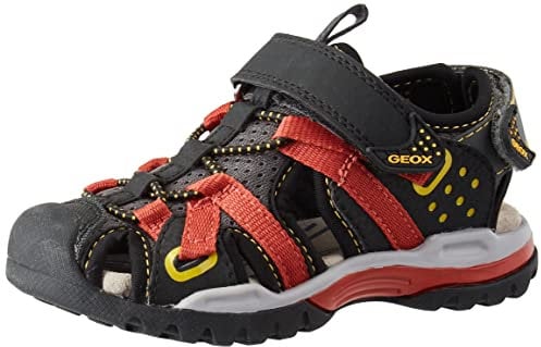 Geox Garçon J Borealis Boy B Sandales, Black/Dk Red, 37 EU