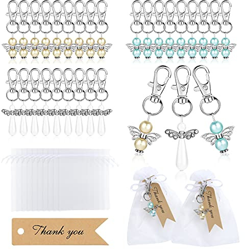 GWHOLE 90pcs Guardian Angel Keychains with 30 Angel Keyrings 30 Organza Bags 30 Thank You Tags, Thank You Gifts for Teacher Nurse Guests Baby Shower Wedding Christening