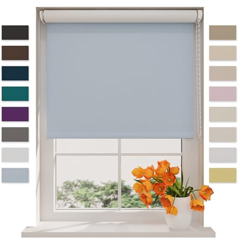 DTCH® Verdunkelungsrollo, hellblau, 40 x 190 cm | Für Fenster, 100% verdunkelnd, Wand- oder Deckenmontage, Klemmfix separat erhältlich, Breiten bis 240 cm, kindersicher