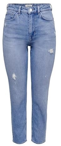 ONLY Women's ONLEMILY HW STR ANK DST DNM REA697 NOOS Jeans, Light Blue Denim, 30W / 32L