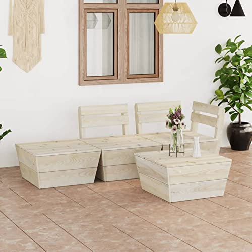 Gecheer 4-TLG. Palettensofa Sofagarnitur Gartensofa Ecksofa Lounge Gartengarnitur Sitzgarnitur Sitzgruppe Gartenmöbel Gartenset Palettenmöbel mit Tisch/Ottomane Imprägniertes Fichtenholz