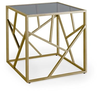 Mobilier-Deco Elina - Table Basse carrée en Verre Noir et métal doré