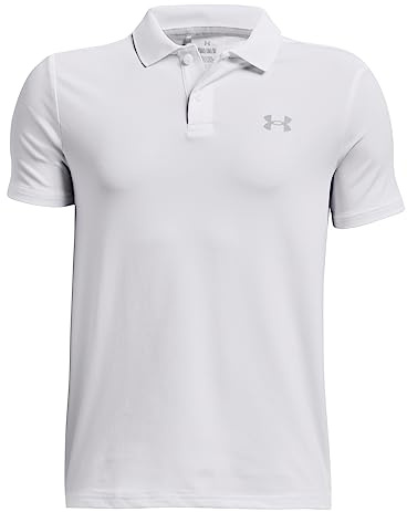 Under Armour Boys' Standard Performance Polo, (100) White/Mod Gray/Mod Gray, Large