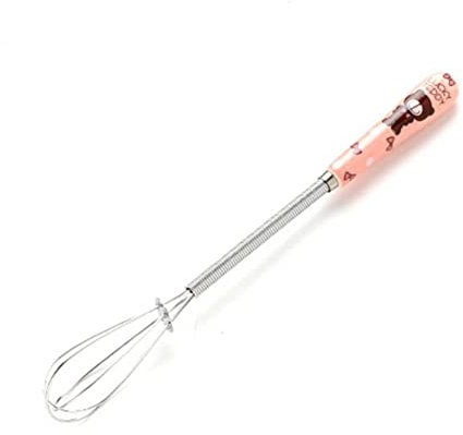 Mini batidor agitador, batidor de huevos de cocina Mini batidor de globo de acero inoxidable con patrón de oso de dibujos animados lindo Batidor de cocina para revolver(Rosa)