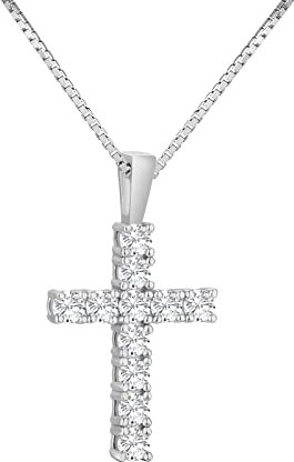 KRKC&CO Moissanite Kreuz Kette Damen, 0,66 ct echt Moissanit Diamant Anhänger, VVS1 D Farbe, S925 Silber Weißgold beschichtet Kreuzkette für Frauen, 0.8mm 41+5cm Kette, Jahrtag Geschenk