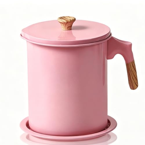 Colador de aceite Olla Lata de grasa, colador de alimentos Recipiente de almacenamiento de aceite de acero inoxidable Recipiente de grasa de tocino con colador de malla fina para(Rosa)