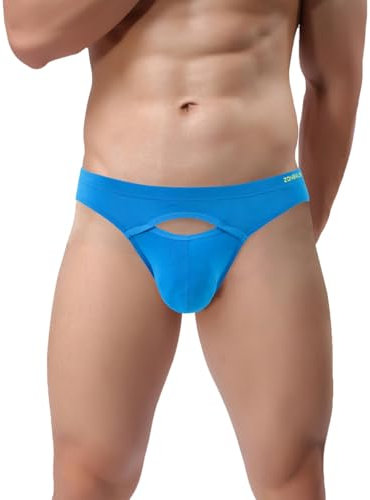 ZUOLAIYIN Slip horizontal pour homme - Taille basse - Avec poche - Ouverture frontale en bambou - Noir et rouge, Bleu (8287), L