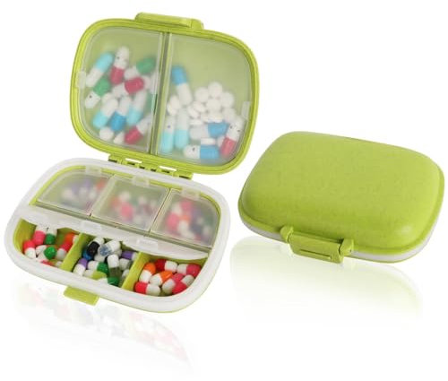 2 Stück Tablettenbox, 8 Fächer Pillendose Klein Mit Dichtung Ring, Tragbarer Medikamentenbox Für Reise Tägliche Gebrauch Mit Schnalle Herausnehmbare Trennwand (Grün)