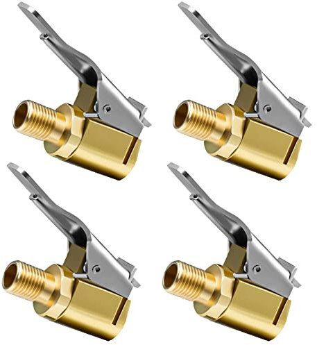 URAQT Autoventil Hebelstecker Air Chuck, 4 Stück 8mm Messing Reifenfüllnippel Ventilaufsatz Momentstecker Hebelstecker Reifen Ventil Luftpumpe Clip für alle Reifenventile mit Ventilgewinde