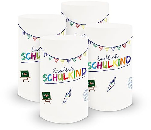 itenga 6X Windlicht Tischlicht aus Folie I Schulanfang Endlich Schuldkind Tafelmotiv I 10,0 x 21,0 cm I ideal als Tischdeko I geeignet für Teelichter oder LED-Kerzen (weiß)