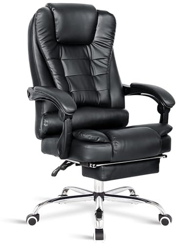 Blisswood Executive Office Chair With Footrest & Lumbar Support Ergonomic Recliner Computer Desk Chair Adjustable Back Rest Heavy Duty 360° Swivel for Home Office (Black)