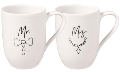 Villeroy & Boch – Statement, Lot De 2 Mugs « Mr And Mrs », 280Ml, Porcelaine Premium, Blanc