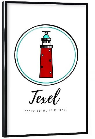 artboxONE Poster mit schwarzem Rahmen 45x30 cm Reise Leuchtturm Texel Eierland - Bild Leuchtturm Holland Insel texel
