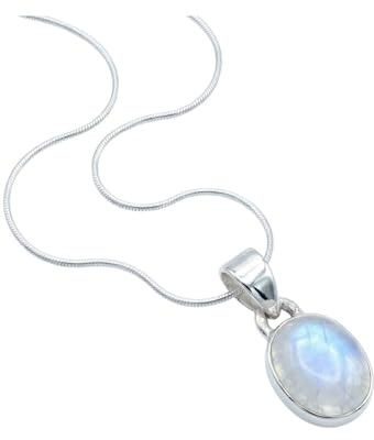 mantraroma echt Silberkette mit Regenbogen Mondstein Edelstein Damen Kettenanhänger 925 Sterlingsilber Halskette Geschenk