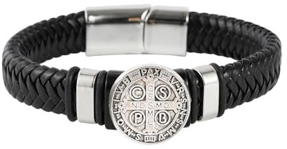 Eigso Leder Saint Cross Manschette Armband für Männer Frauen Trend Christian Anhänger Punk Armband für Mann Frau