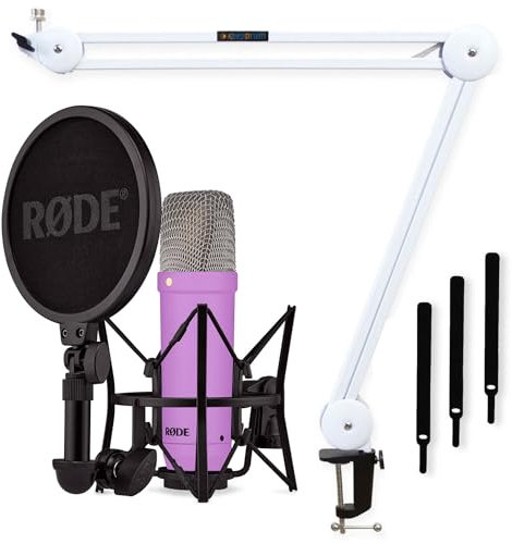Rode NT1 Signature Purple Studio Microphone + Keepdrum MS138 Articulated Arm Tripod White