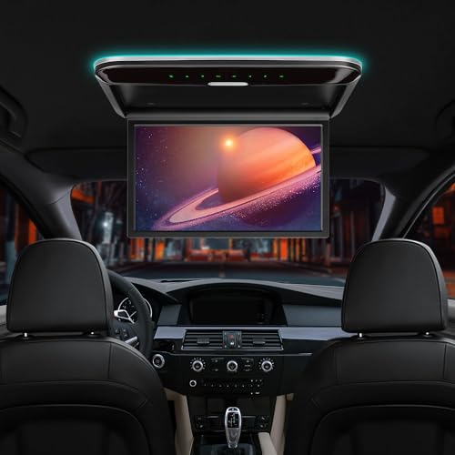 XTRONS Reproductor de Techo de Coche de 14 Pulgadas, Monitor de Montaje en Techo de Coche HD Amplio, Altavoces estéreo Integrados, Monitor de Coche abatible Superior, Compatible con Entrada HDMI USB