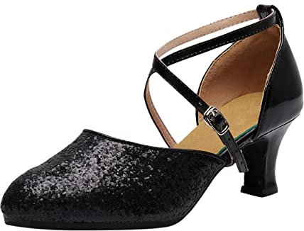 Yowablo Schuhe Frauen Tango Latin Tanzen Pailletten Schuhe Social Dance Schuhe (A-Black, 37)