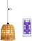 EcoGehen Boho Hängelampe mit Batterie Außen Innen Hängeleuchte Batteriebetriebene Lampe Laterne Rattan Lampenschirm Pendelleuchte ohne Strom Outdoor Beleuchtung für Garten Kuschelecke Schlafzimmer