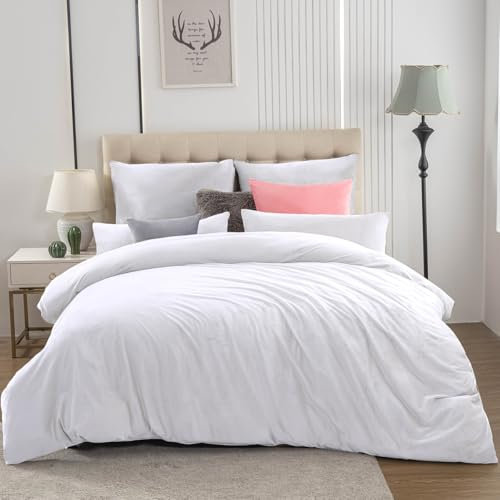 Soifox Winter Flanell Bettwäsche 220x240 - Weiß Flauschige und Warme Cashmere Touch Bettbezug + Kissenbezug 2er Set 80x80 cm mit Reißverschluss