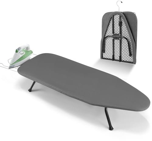 Towwoo Tabla de Planchar Plegable, Soporte para Plancha de Vapor, Ligera y Estable, con Gancho, Mesa de Planchar para Uso en Viajes en el Hogar Gris 81 × 31 cm