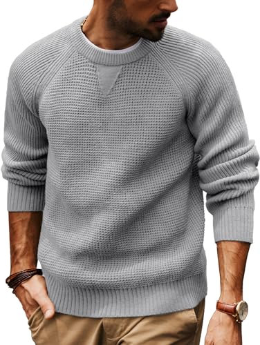 PJ PAUL JONES Jersey de punto para hombre, cuello redondo, suéter casual con textura de gofre, talla M, color gris, gris, M