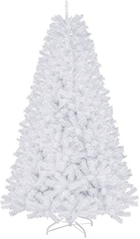 7ft White Artificial Christmas Tree – Premium Bushy Xmas Tree with 1432 Branch Tips, Full Dense Fake Silver Pine Tree Easy to Assemble, Indoor Holiday Decoration with Metal Stand