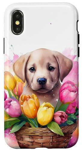 iPhone X/XS Watercolor I Love My Golden Labrador Retriever Dog Tulips Case