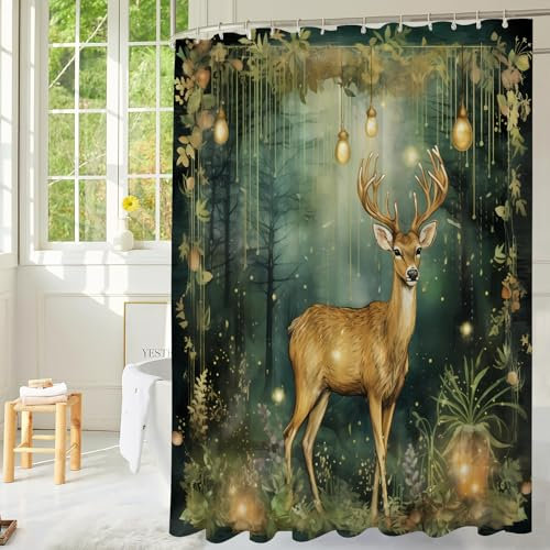 TSLOVER Badezimmer-Vorhang mit Hirsch und Wildtieren, niedliches Rentier- und Elch-Design, botanische Badezimmervorhänge, Tier-Themen-Dekoration für Duschen, 183 x 183 cm