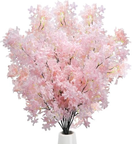 HUAESIN Ramo de flores artificiales de 37.4 pulgadas de largo, flores artificiales de color rosa, flores lila falsas, ramo de flores lila sintética de seda para boda, hogar, cocina, oficina, hotel
