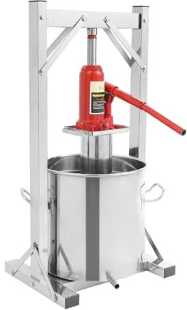 Fridgestea 12L Hydraulische Obstpresse aus Edelstahl 304 – 3 Tonnen(6614 lbs) Druck | Manuelle Weinpresse & Saftpresse für Trauben, Beeren, Äpfel | Beerenpresse Ideal für Wein, Most & Fruchtsäfte