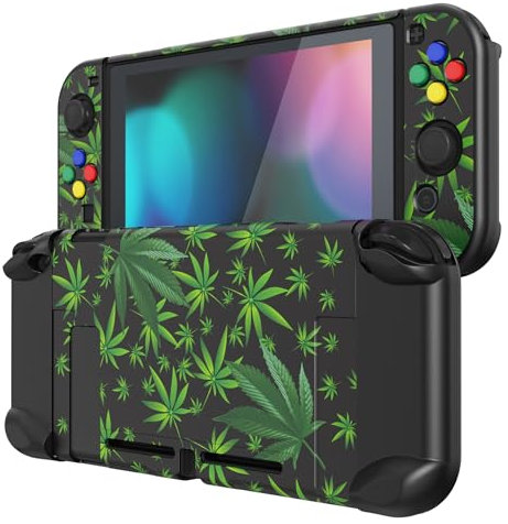 eXtremeRate Schutzhülle Kompatibel mit Nintendo Switch Joy Con Konsole, Case Schutzhülle Zubehör trennbare andockbare Hülle für Nintendo Switch(Grünes Unkraut)