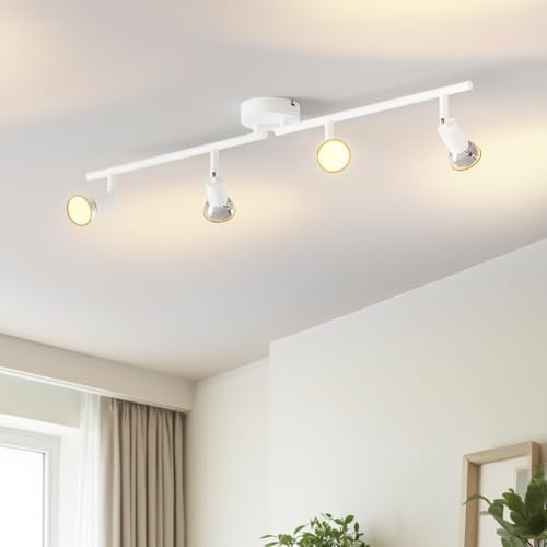 LVWIT LED Deckenstrahler Wohnzimmer Deckenleuchte 4 Flammig Weiß Deckenlampe Spot - GU10 Deckenspot Schwenkbar 350° - Drehbar Küchelampe Spot Strahler Decke Schlafzimmer (Ohne Leuchenmittel)