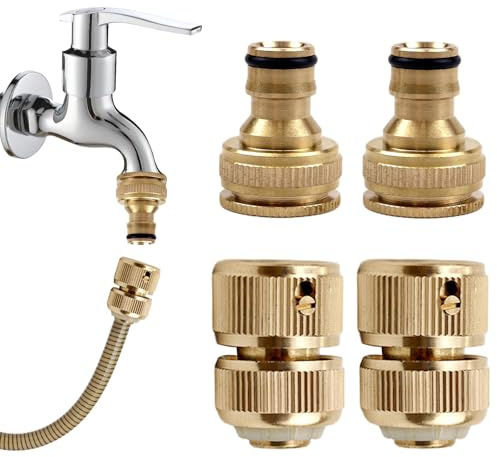 SI SEN Garten Wasserhahn Adapter, 4 Stück/Set Wasseranschluss Adapter, Messing 1/2 Gartenschlauch Anschluss, 2-in-1 Wasserhahn Adapter(1/2 und 3/4 Schläuche), für Reparatur und Verbindung