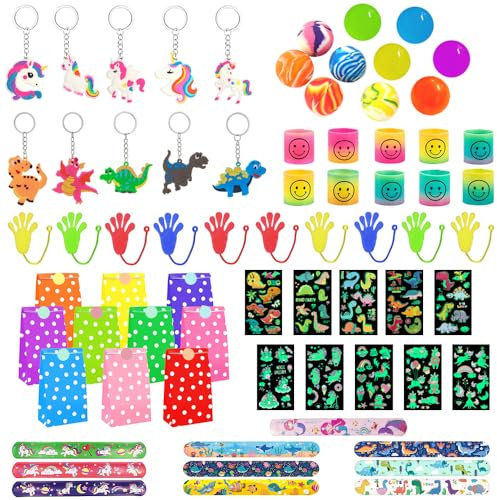 HuaMuDM Kindergeburtstag Mitgebsel Set,82 Stück Geburtstagstüten Mitgebsel Kinder,Dino Einhorn Geburtstagsdeko,Partyspielzeuge,Kindergeburtstag Gastgeschenke Mitgebsel Set