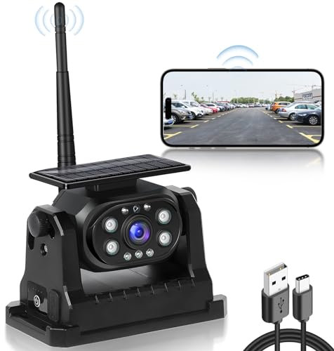sans Fil Solaire Caméra de Recul Voiture, Hodozzy HD 1080P Chargement Solaire et Type-c, Magnétique sans Fil Camera Recul avec WiFi, Étanche Vision Nocturne Caméra Arrière pour Camion Camping 9-36V