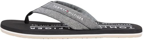 Tommy Hilfiger Herren Flip Flops Chambray Beach aus Leinen, Schwarz (Black), 44