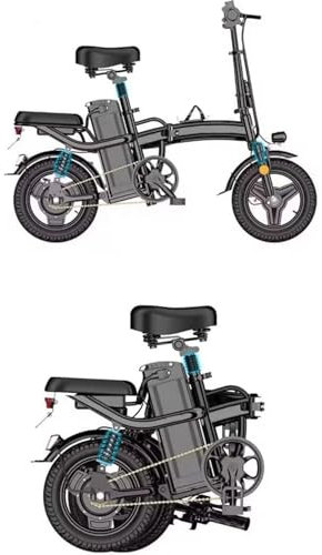 Foldable Electric Bike,14 Portable Folding E-Bike, City Bike, 48V 10AH Battery, 250W Motor, 25KMH Speed, Disc Brakes, Triple Suspension, 3 Riding Modes, Rear Seat, Recycle Energy System, Black, New!