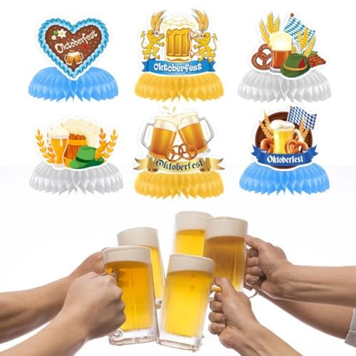 YUZNA Oktoberfest Deko 6 Stück Tischdeko Set 3D Wabenform Bayerische Party Accessoires für Tischdekoration
