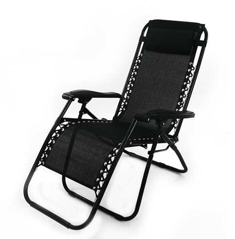 Solterra Zero Gravity Chair Reclining Garden Chair Sun Lounger with Headrest (Black)